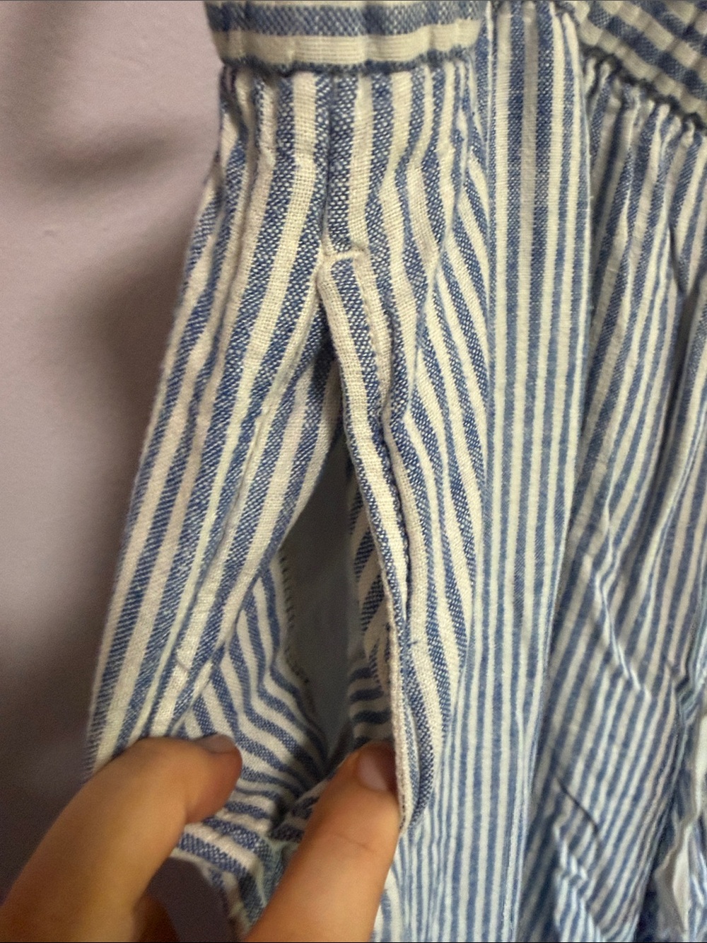 Lane Bryant Blue and White Vertical Stripe Pull on Wide Leg Pants Linen Blend - Picture 5 of 8